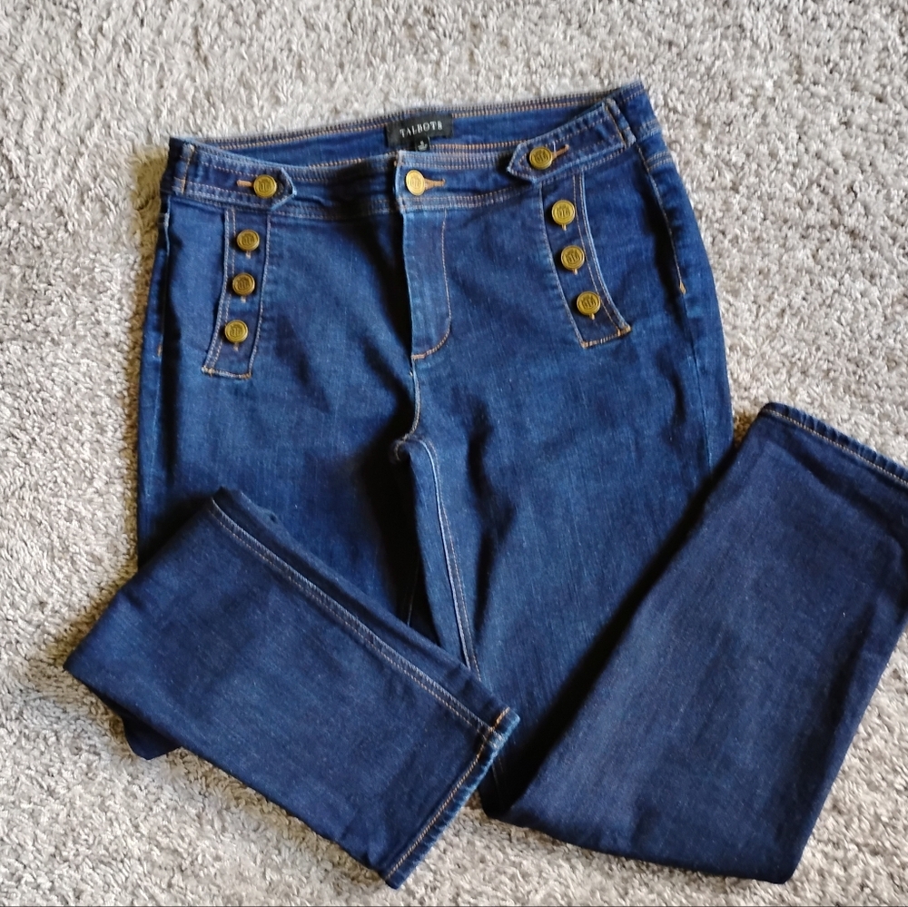 Talbots Dark BlueDenim Jeans w/Dk Brass Gold Buttons